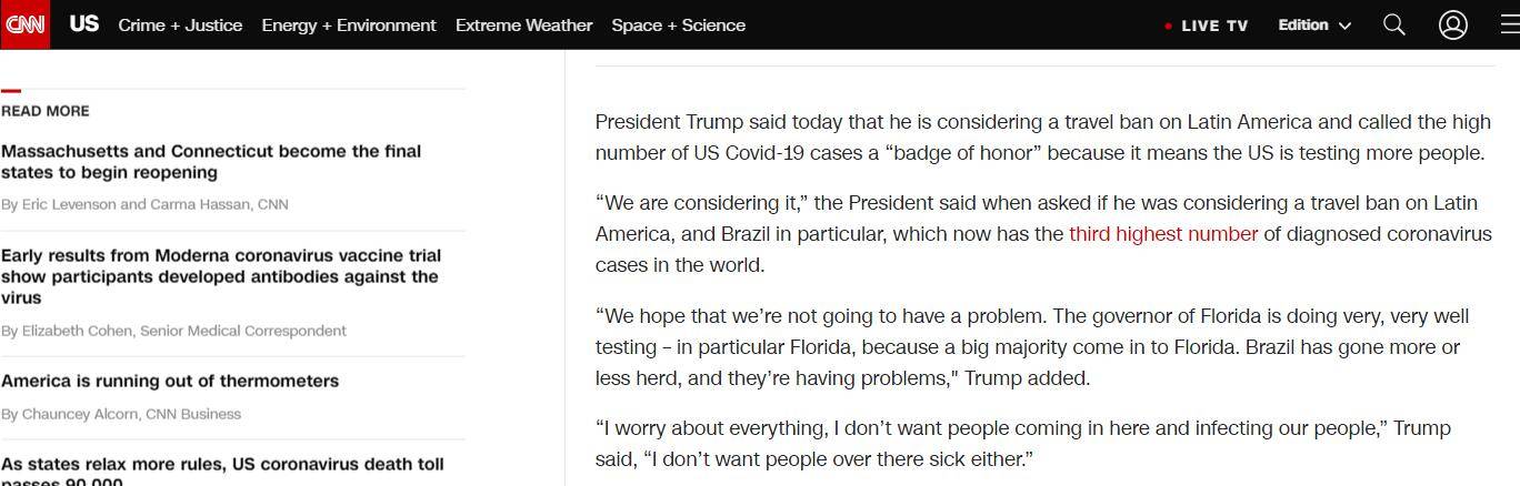 巴西累计确诊超英国,特朗普:正考虑对拉丁美