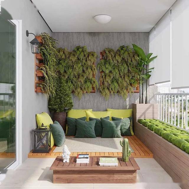 阳台飘窗以植物墙布置,加上  地台床设计,勾勒出浓浓的度假气息.