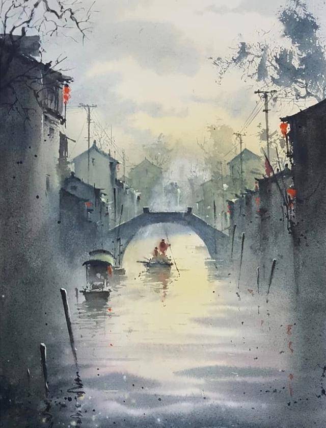 梦入江南剪影,水彩风景画家javid tabatabaei