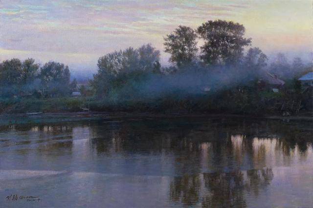 关则驹 《伏尔加河畔静谧的黎明》 80cm× 120cm 布面油画
