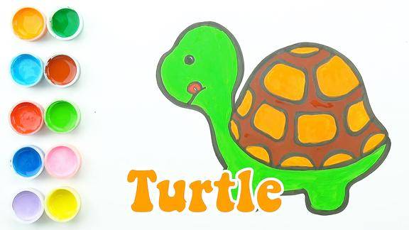 乌龟简笔画绘画教程,涂颜色学习英语,婴幼儿宝宝过家家游戏视频