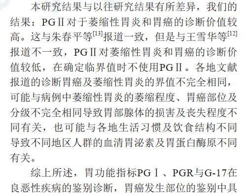 实验研究血清胃蛋白酶原和胃泌素17在胃癌及萎缩性胃炎中的诊断价值