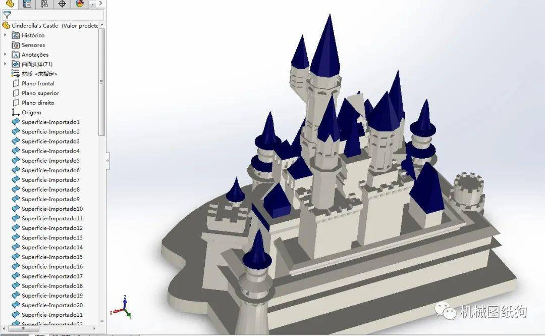【生活艺术】灰姑娘城堡模型3d图纸 solidworks设计 附step