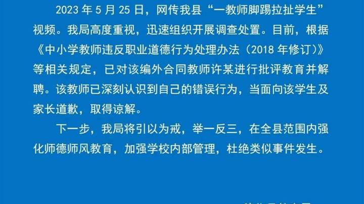 被学生碰了一下,女老师竟回身猛踢,被解聘,你觉得处罚合理吗?