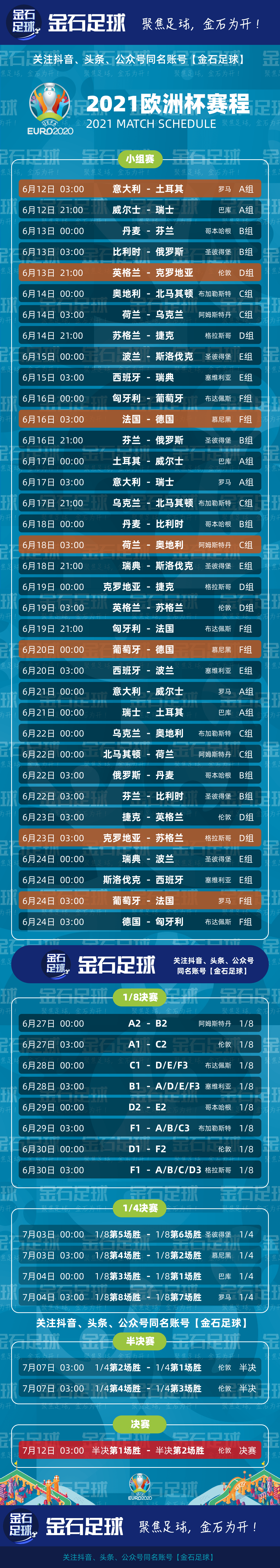 欧洲杯完整赛程表来啦收藏版