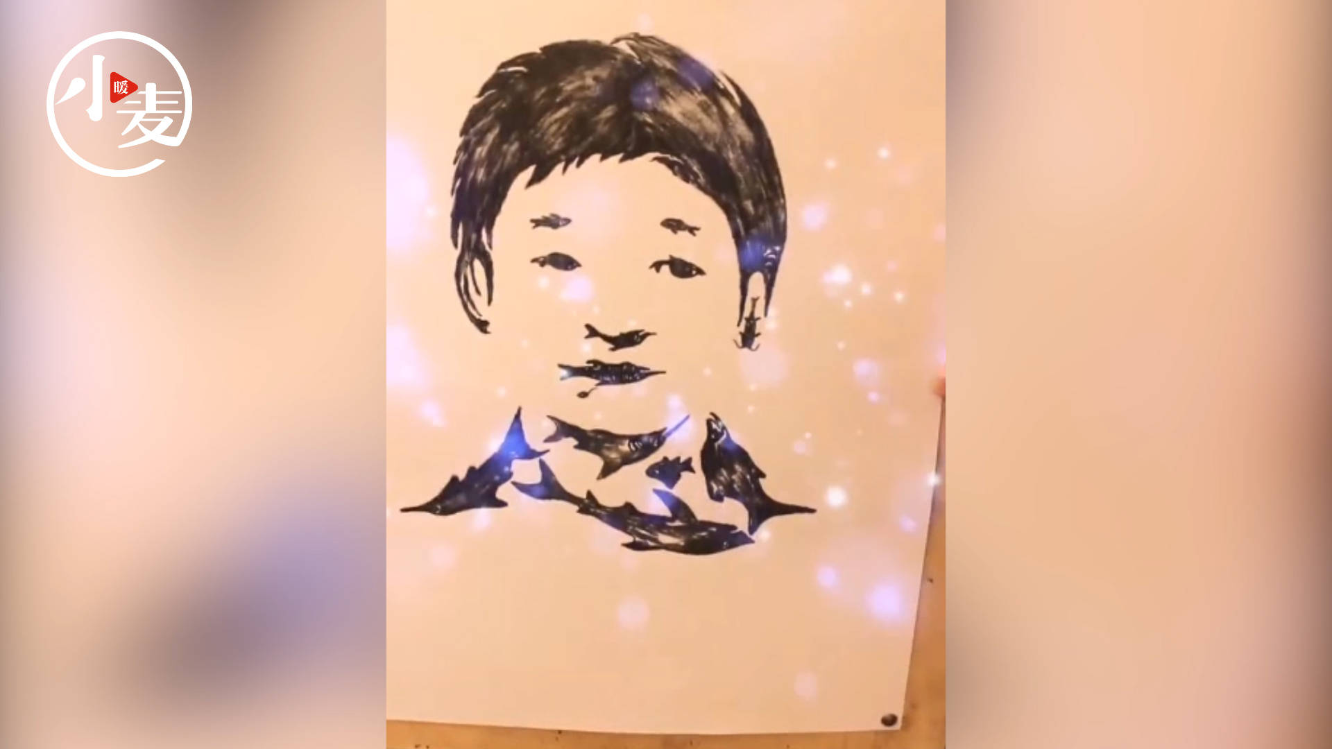 于是王先生就用14条各种姿态的鱼拼成她的肖像画,14条鱼也和全红婵的
