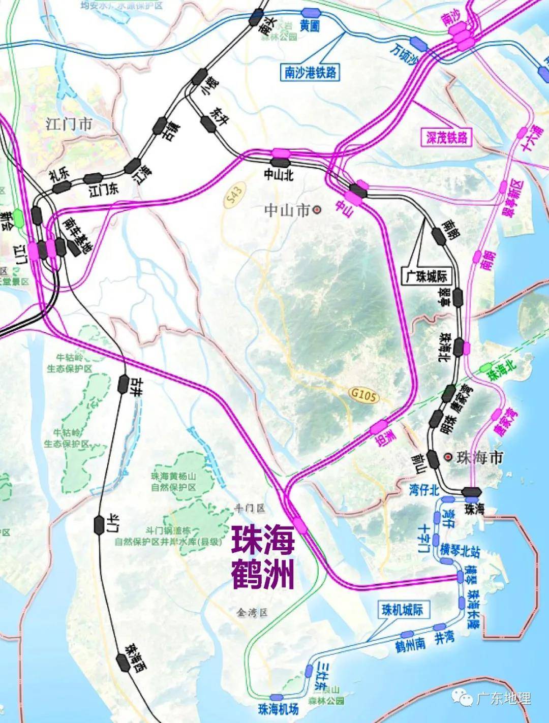 该线在南沙站可换乘深茂铁路进入深圳,在庆盛站换乘广深港高铁,在黄埔