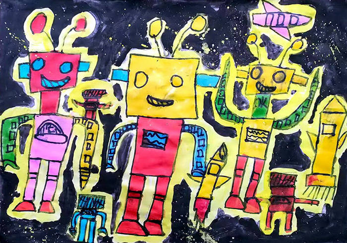 博鱼官网创意儿童画赏析——机器人的奇幻世界！(图6)