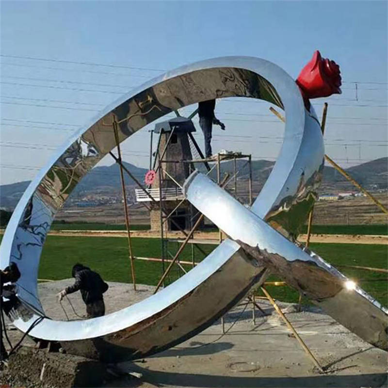 不锈钢玫瑰花戒指雕塑户外城市公园广场镜面园林景观摆件