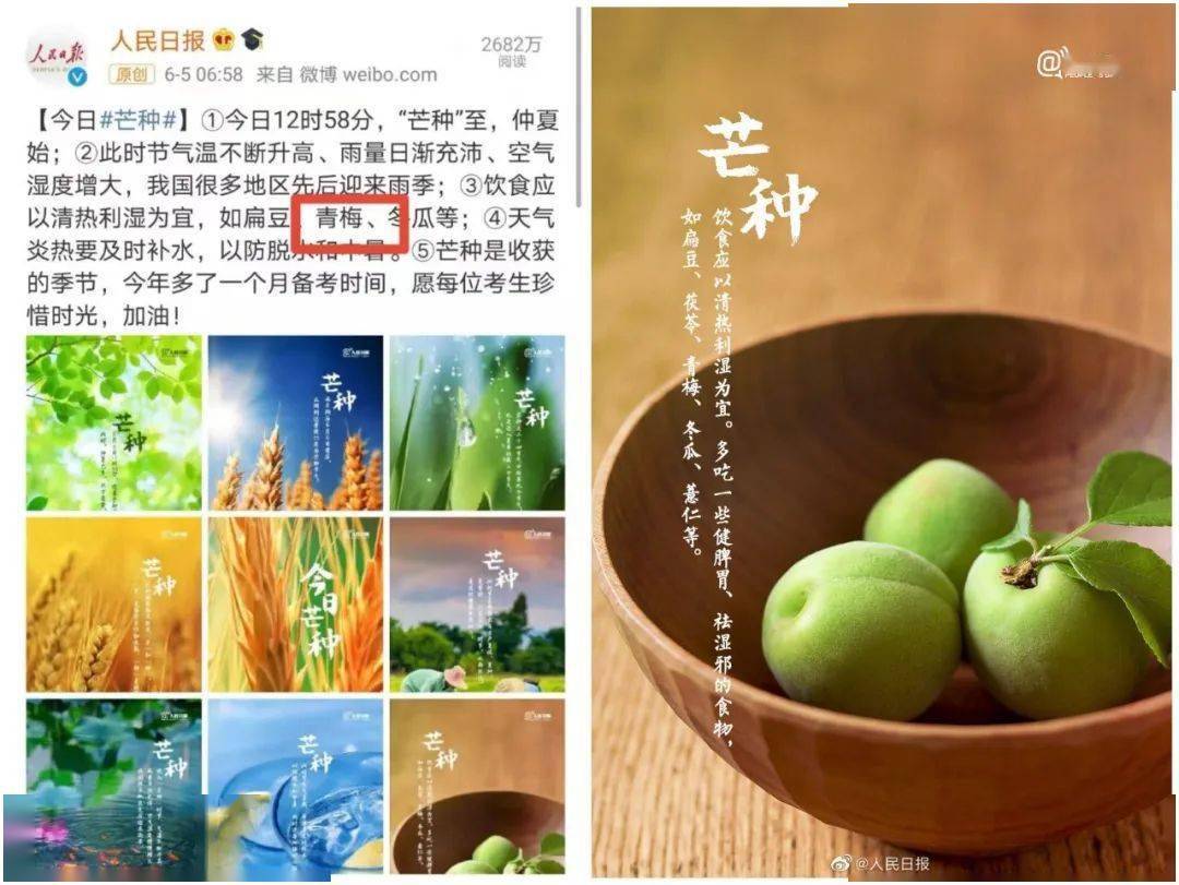 在中国传统文化里,6月6前后的芒种节气(6月5-6月7之间,本就有"煮梅"