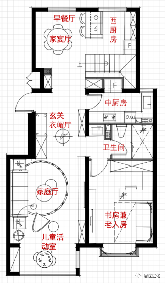 进门对面是一个标准中厨房,冰箱内嵌在里面,如果是承重墙,那么冰箱