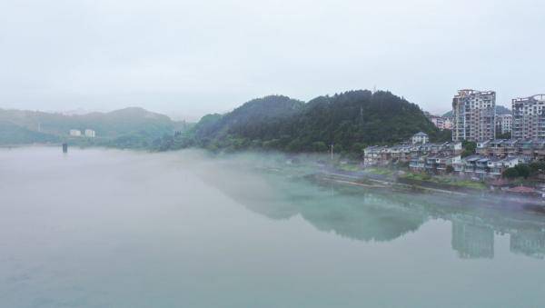 6月11日清晨拍摄的浙江杭州建德市新安江上白沙奇雾景观(无人机照片