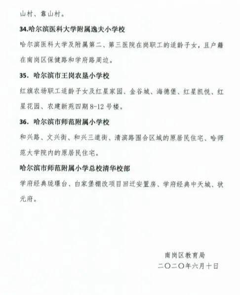 刘树林|哈尔滨市南岗区2020年小学各学校学区招生范围公布