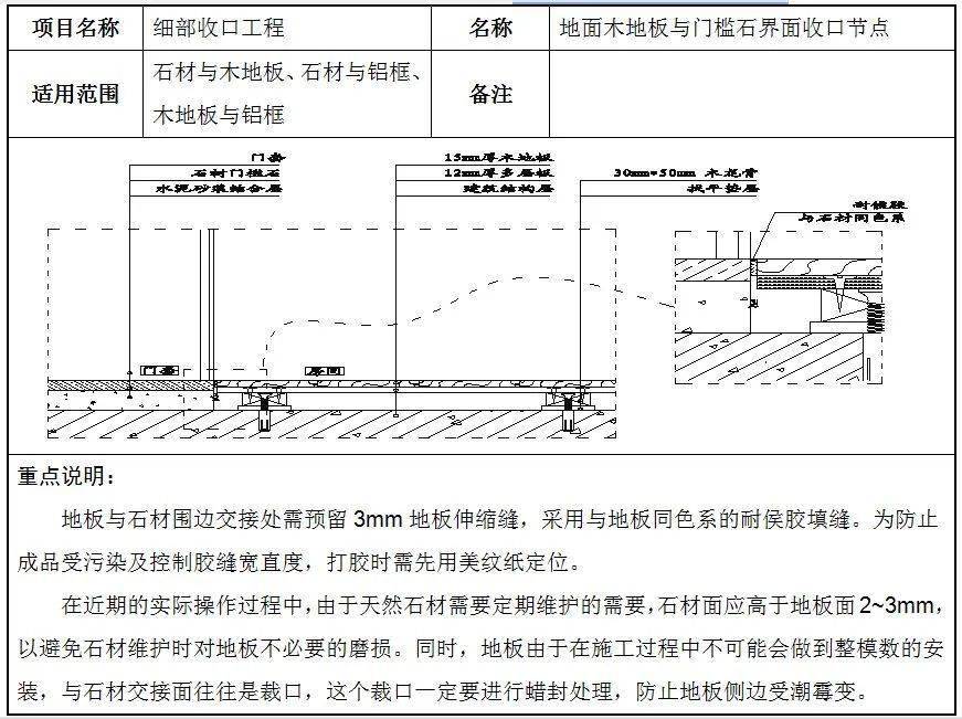 5地面木地板与门槛石界面收口节点