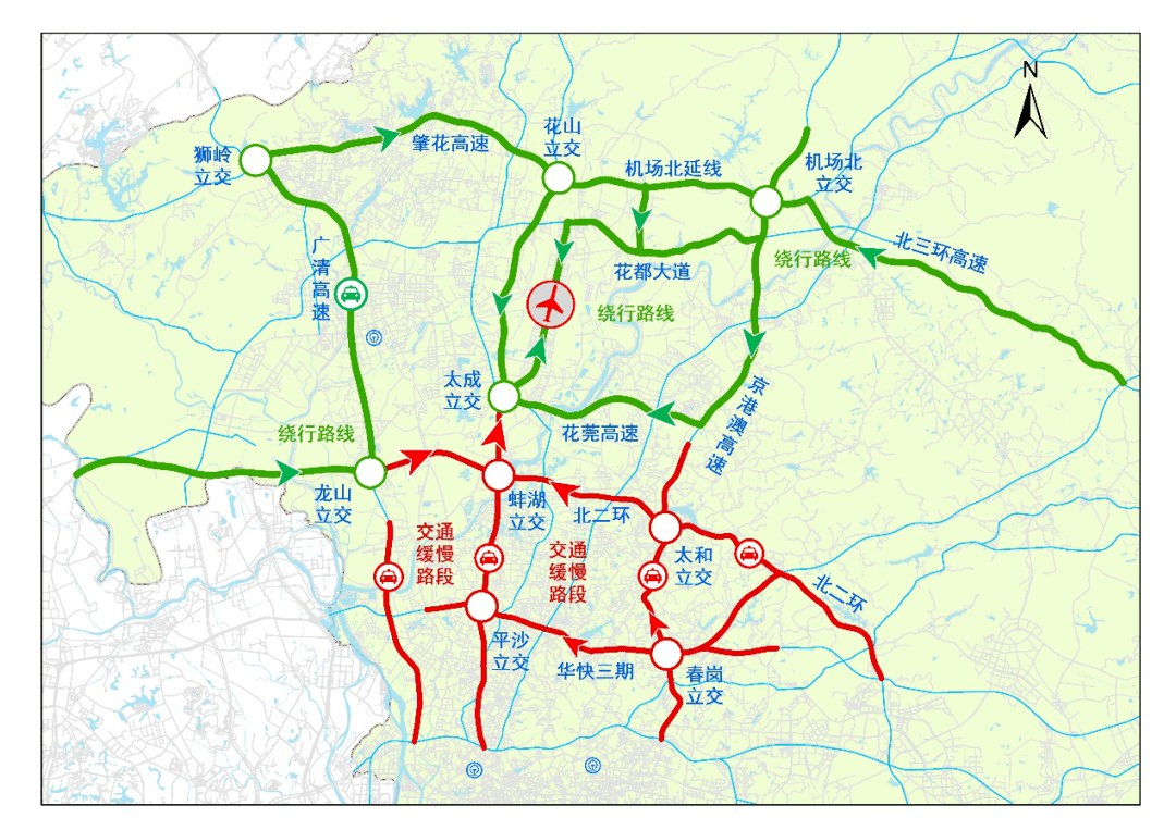 部分乘客可通过京港澳高速转花莞高速前往机场.