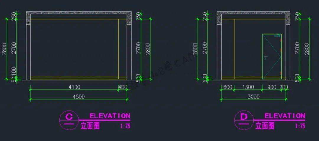 尺寸]的图纸细节●cad建筑平面图,使用[索引]符号进行立面图的索引