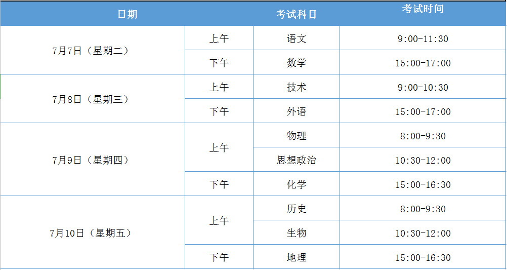 2020年浙江省高考,选考科目与时间表