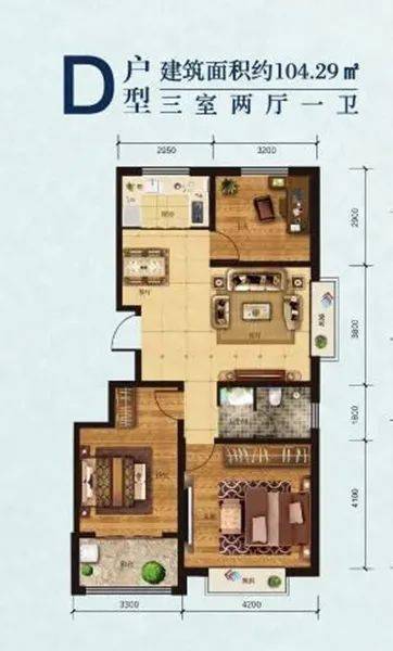 建面约104平户型图