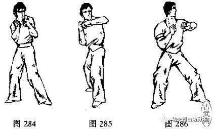 用左,右回身肘进行反复空击练习. 2.配合各种步法进行空击练习.