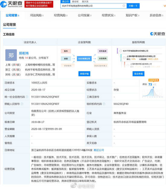权属|B站成立电竞新公司