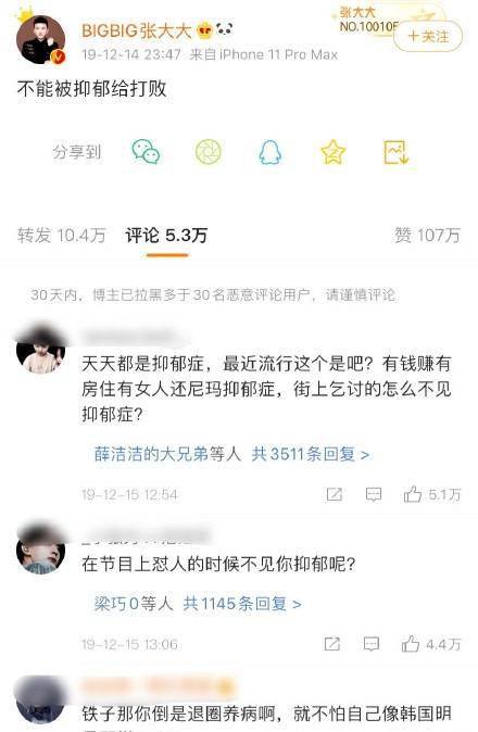 网友|张大大疑得抑郁症 但评论区却依然是千万条恶评