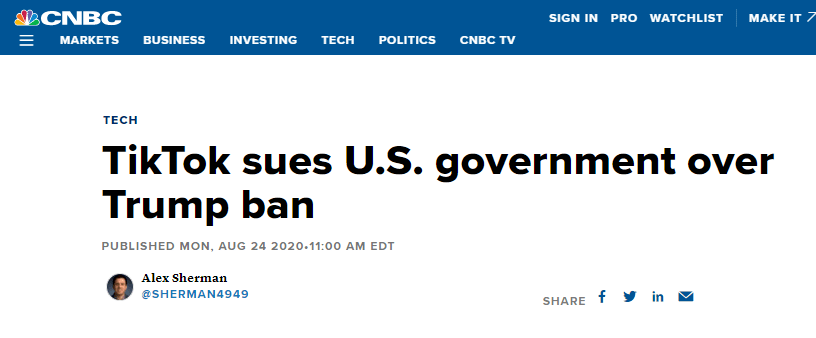 TikTok|“别无选择”！TikTok正式起诉特朗普政府，在美国月活跃用户超1亿！