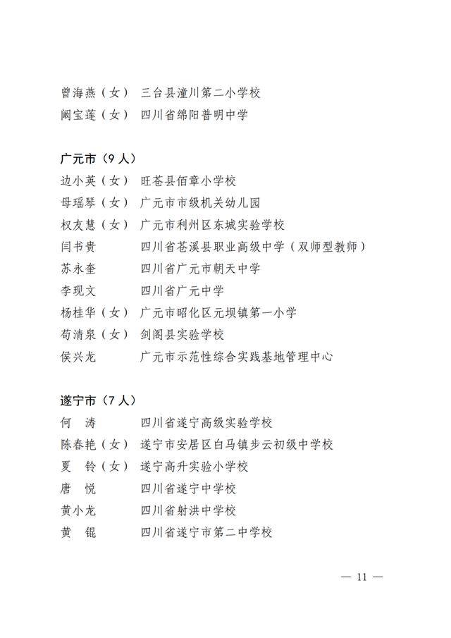四川|点赞！四川教书育人名师、名校长、名班主任、名辅导员名单出炉