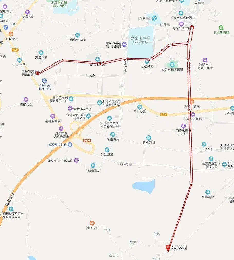 南小学→国际大酒店→棋盘山→青瓷博物馆→ 18路 体育馆——龙泉市