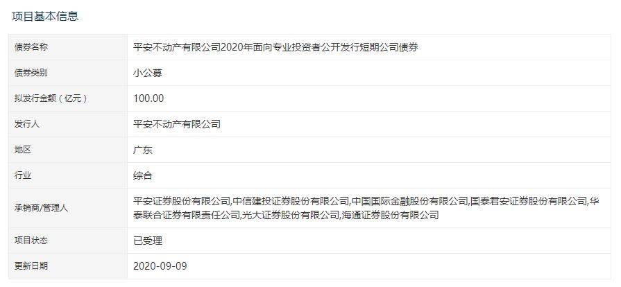 营运|平安不动产100亿公司债获受理，偿还债务及补充营运资金