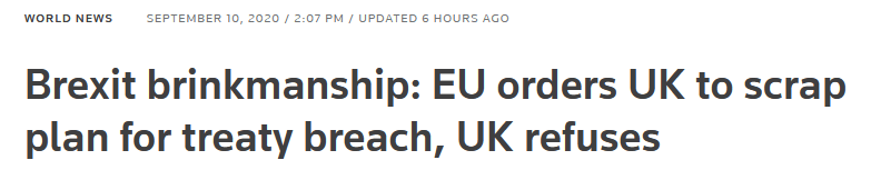  英国拒绝撤销国内市场法案，欧盟发出最后通牒
