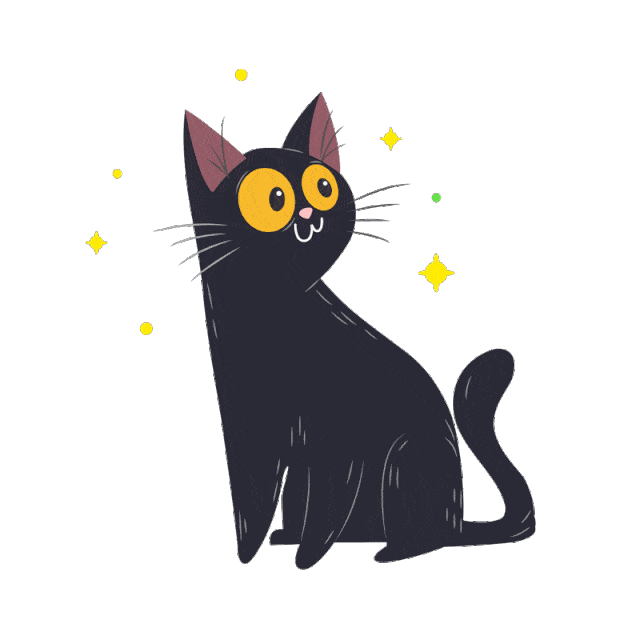 小黒猫蹲在姜黄色的线条上 眼巴巴地看着公主 03