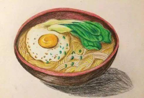 手绘画过一碗很简单清爽的鸡蛋青菜面,有点耐心的童鞋们可以尝试临摹