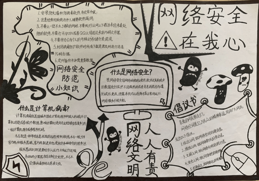 郁达夫中学 七(4)班 罗子淇 2  网络安全漫画 除了手抄报,还有同学