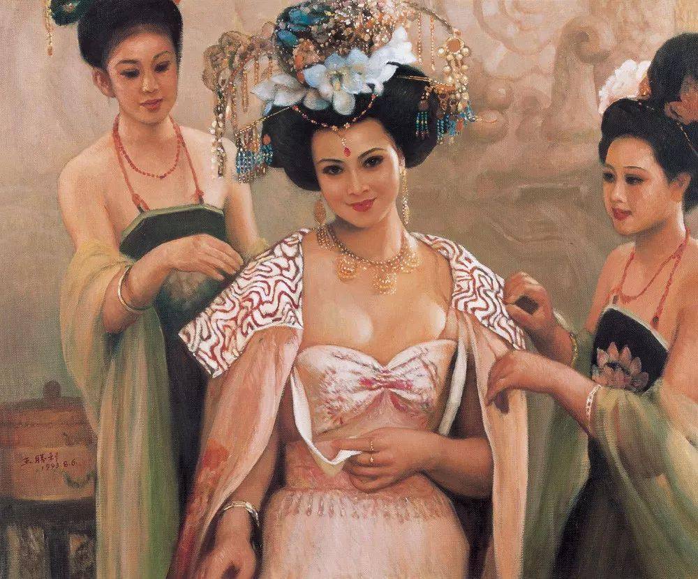 中国絵　乙亥年写貴妃出浴圖　銘有り +　燕君？ 中国絵 乙亥年写貴妃出浴圖 銘有り + 燕君？