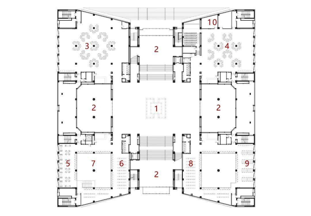 中央大厅▲ 图书馆主入口图书馆平面布局遵循开放性,高效率,沉浸式