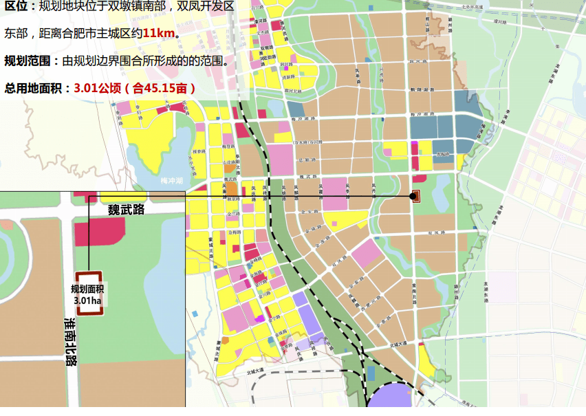 规划地块位于  双墩镇南部,双凤经开区东部,距离合肥市主城区约11km