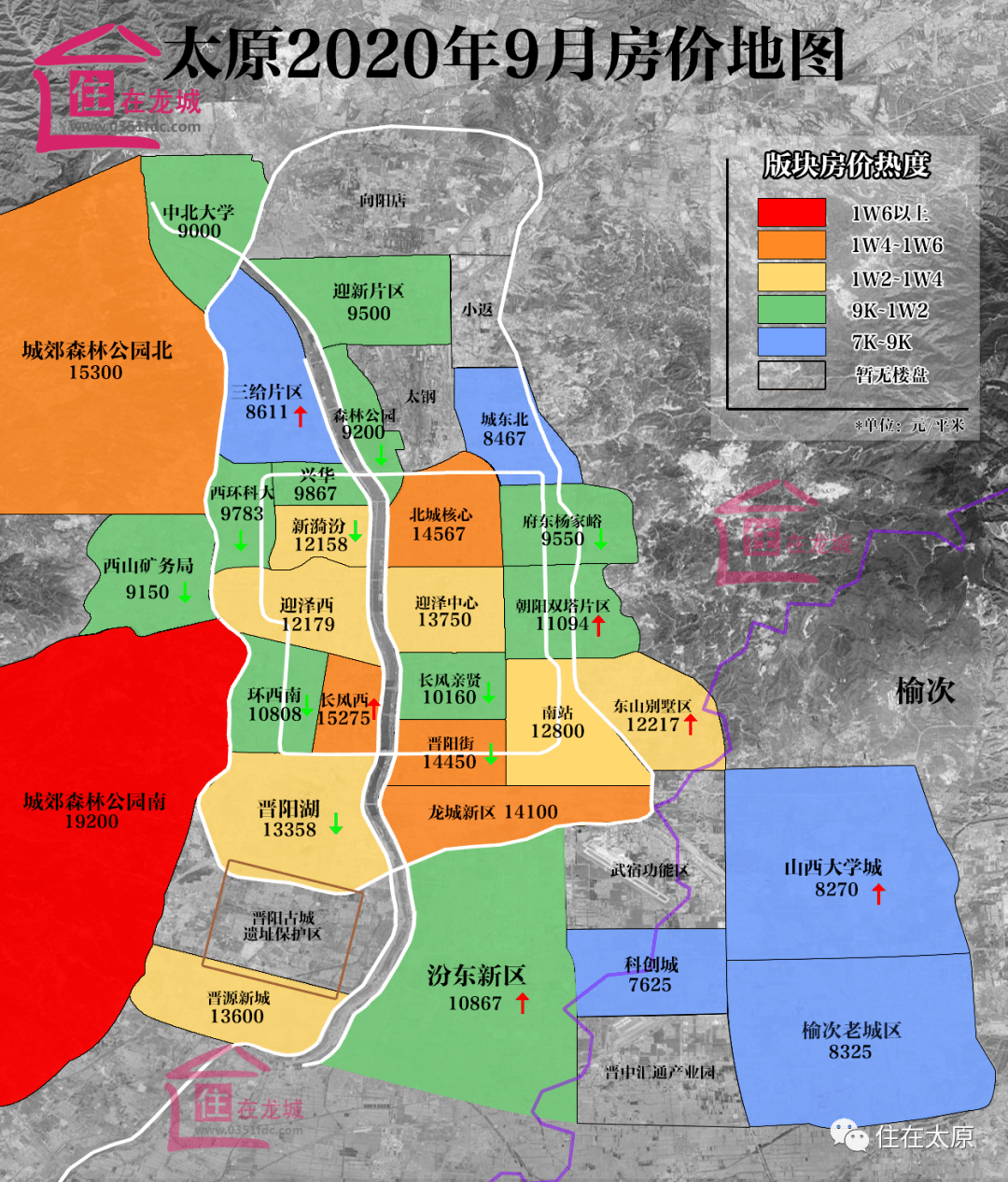 丨太原9月房价地图 2020年9月楼市走向:  住在龙城9月共监测 145个