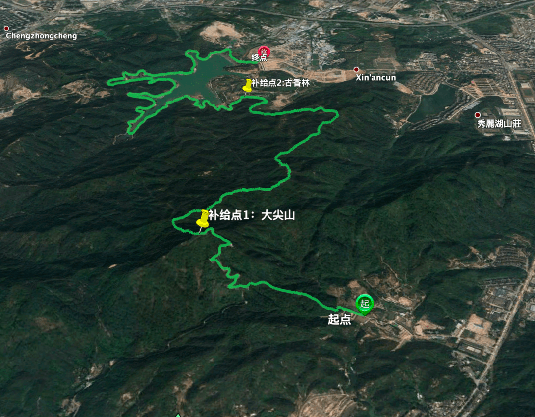 活动路线:中山"穿越大尖山-眺望秀丽湖-探寻秘境古香林-打卡金钟水库