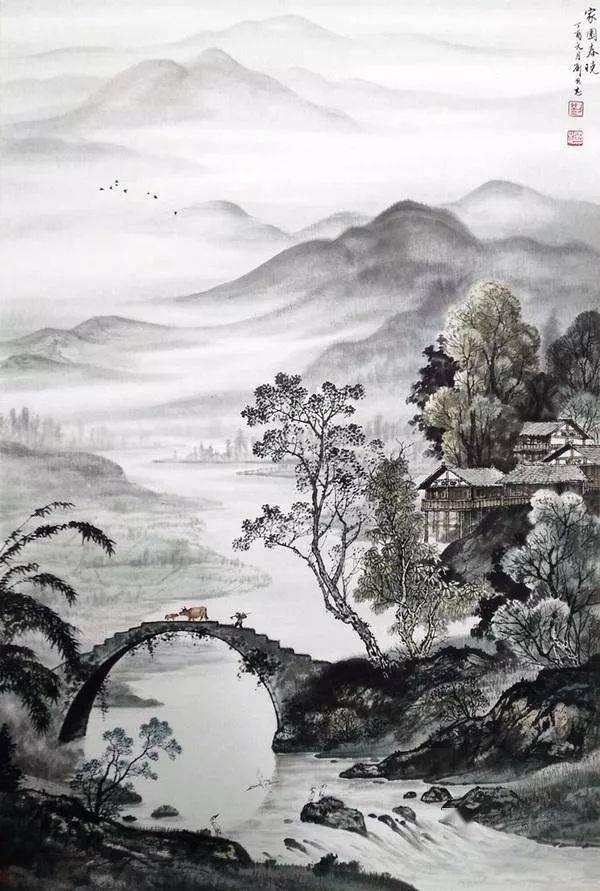 国画中的田园:白水明田外,碧峰出山后!
