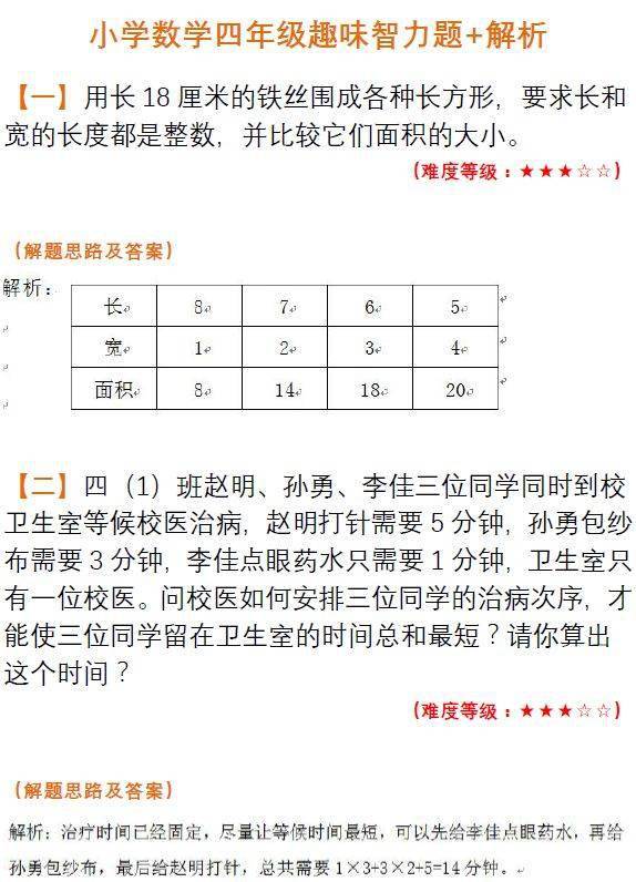 4-6年级数学趣味智力题 解析丨可打印,老师,家长给孩子收藏!