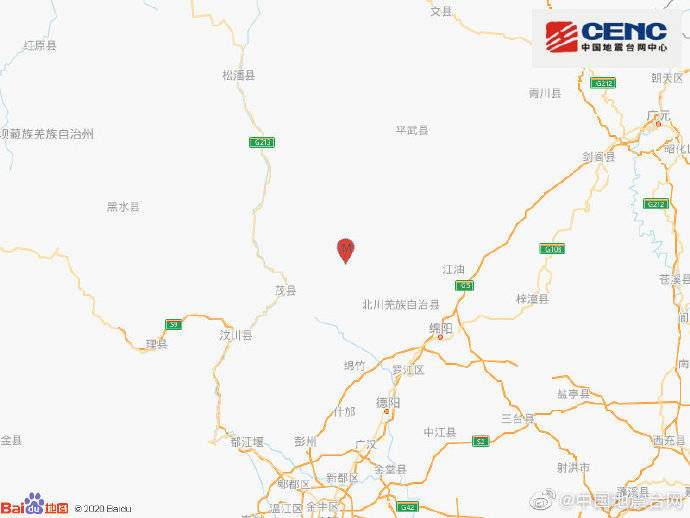 地震最新消息：四川绵阳市北川县发生4.7级地震