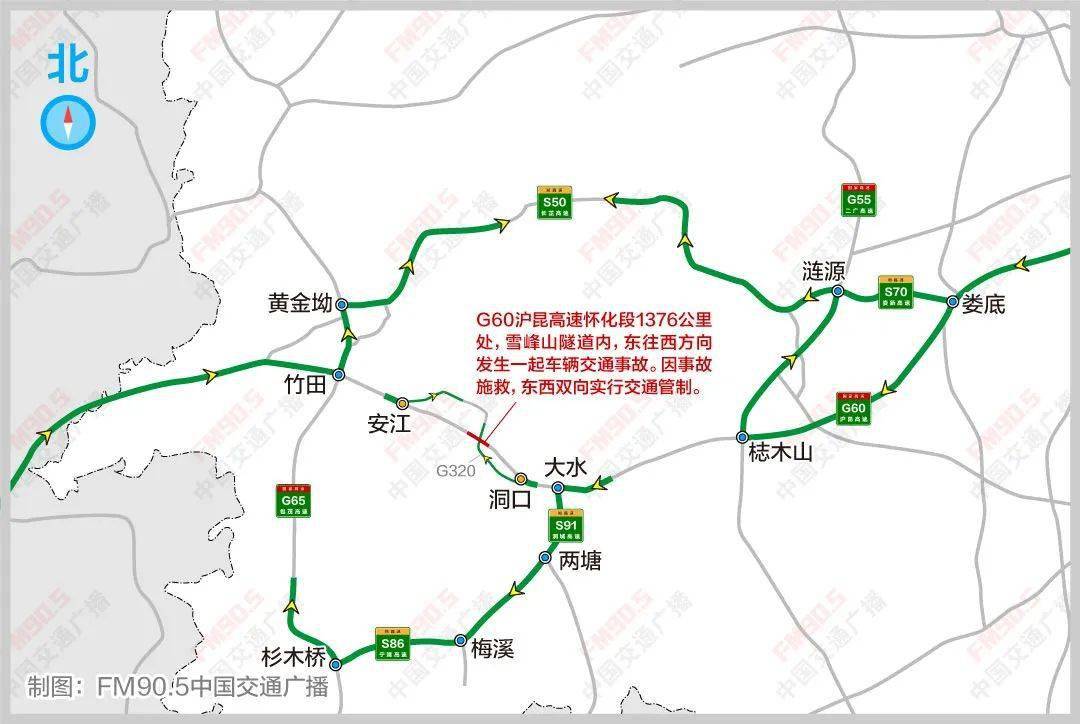 怀化往邵阳方向的车辆建议提前在竹田枢纽绕行包茂高速转长芷高速通行