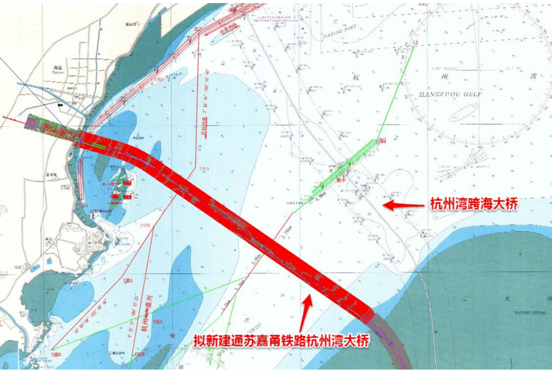 新建通苏嘉甬铁路杭州湾大桥位于现有杭州湾大桥上游,  跨海段总长为