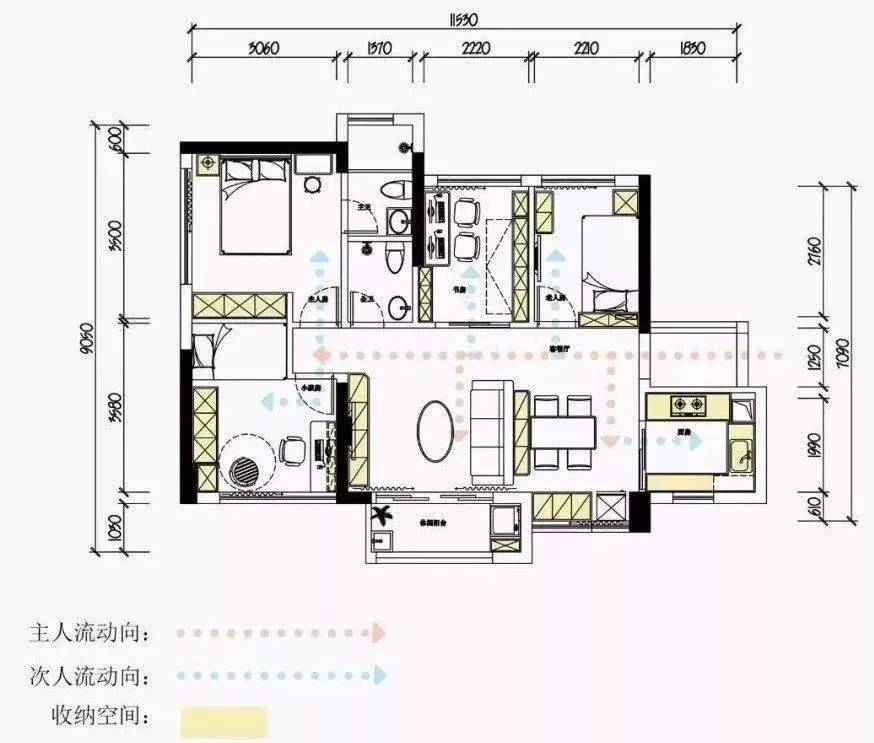 改造后平面布置图,空间布局更合理,收纳做得超棒.