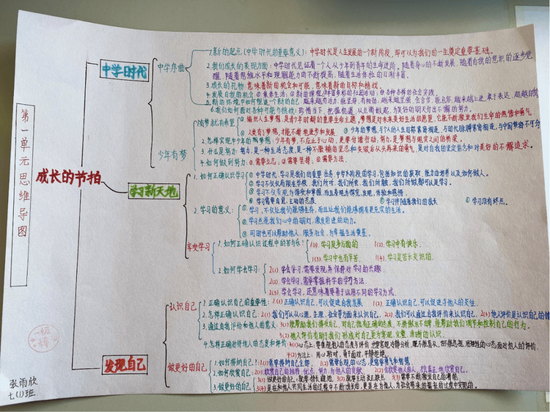 看集宁一中初一学生手绘的"道德与法治"思维导图!