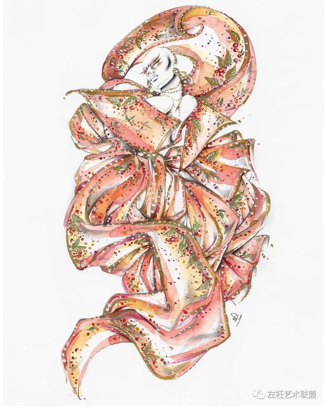 时尚|时装画上的褶皱不知怎么画？向这位时尚插画界的＂三宅一生＂学习一下！