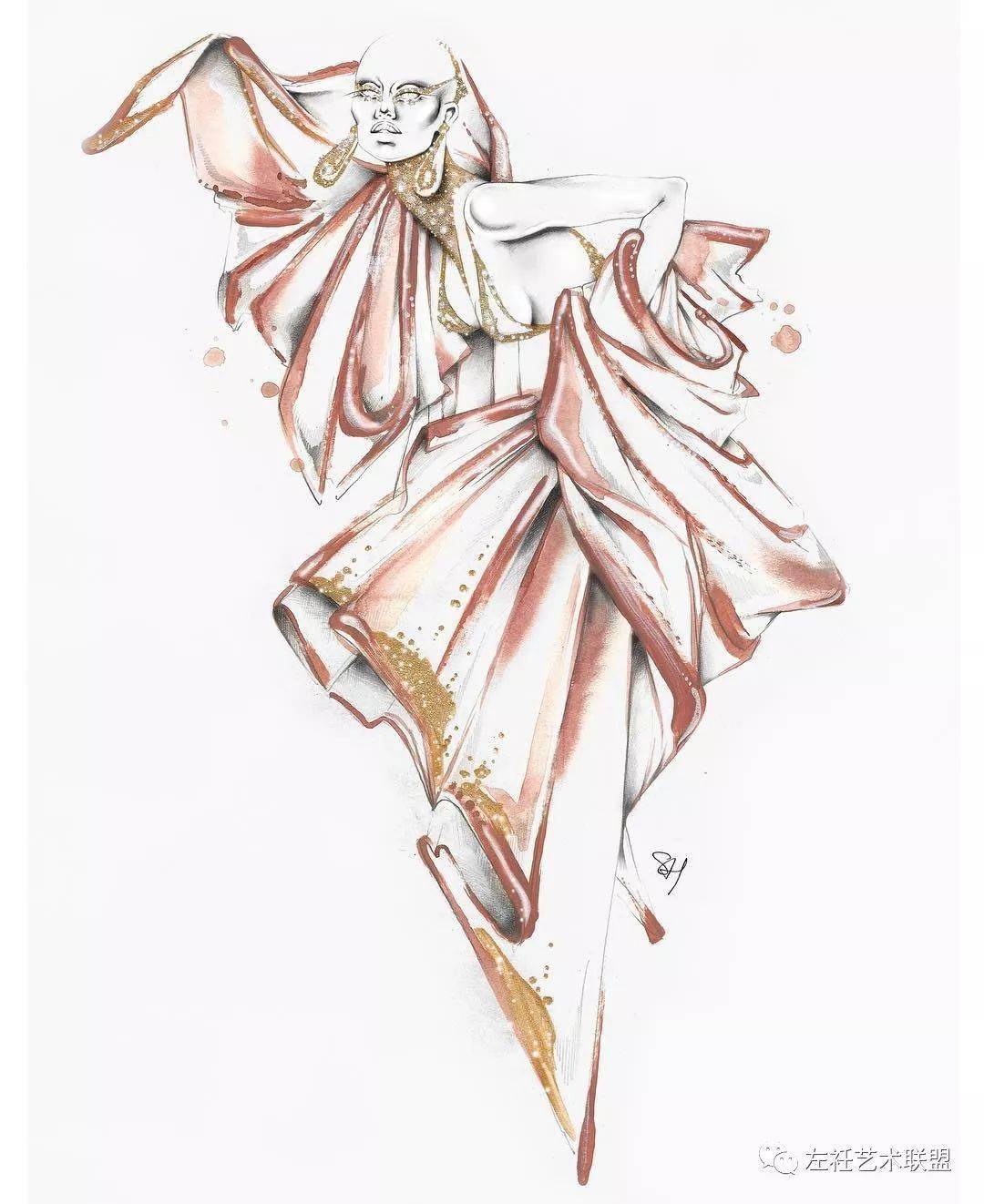 时尚|时装画上的褶皱不知怎么画？向这位时尚插画界的＂三宅一生＂学习一下！