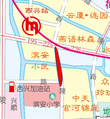 地图西陵路北接地铁一号线西兴站,毗邻滨安小区,官河锦庭,春晖小学