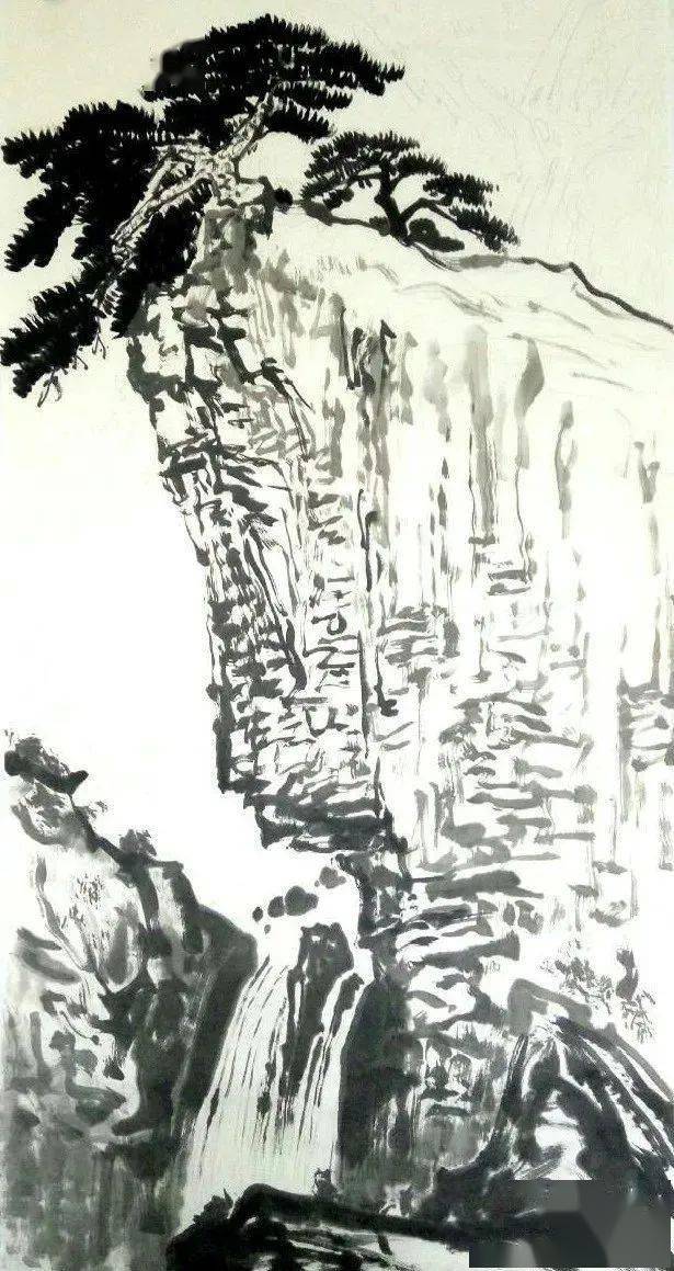 【国画教程】写意《松石秋泉》_山石
