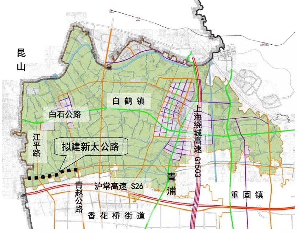西接沪苏省界,东至青浦区华新镇,为青浦区规划远期出省通道之一